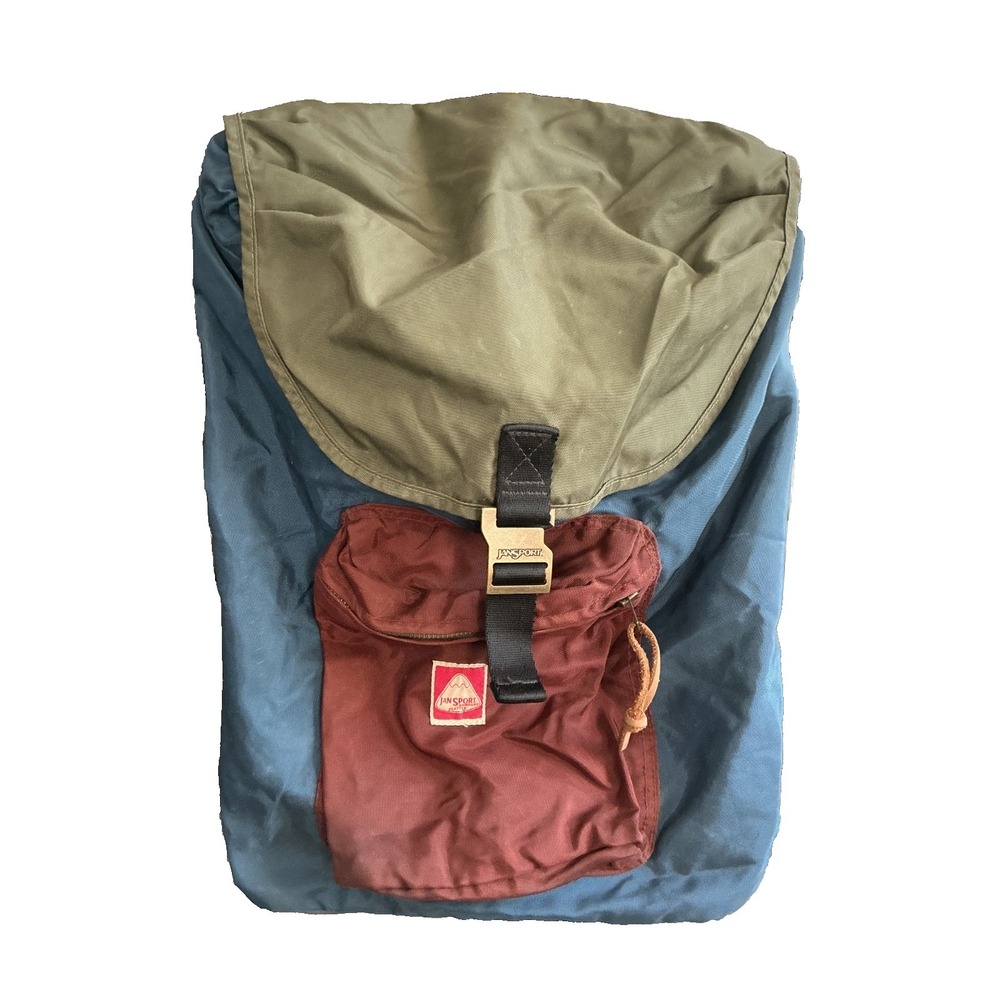 VTG Jansport Green blue green red Outdoor Hiking School Backpack USA Made Logo